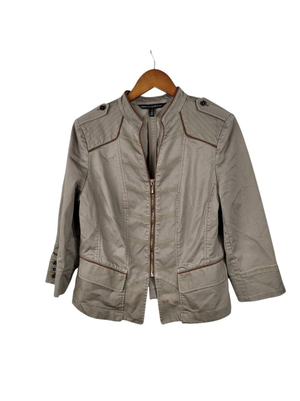White House Black Market Quilted Jacket Sz 12 Military Tailored Equestrian Band